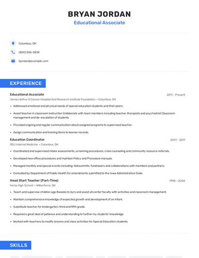 Educational Associate Resume