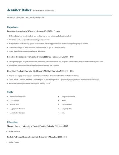 Educational Associate Resume