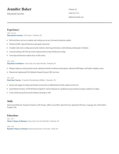 Educational Associate Resume