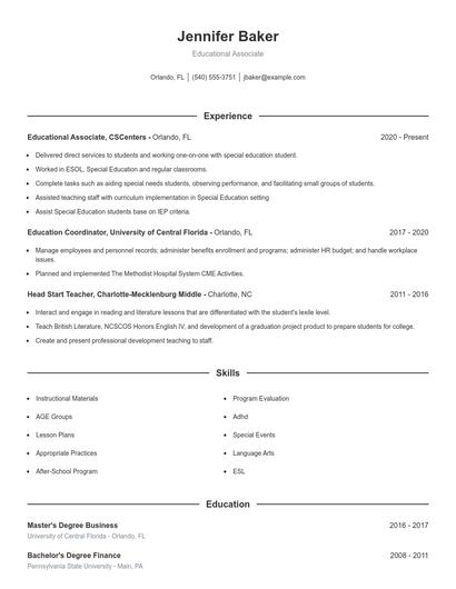 Educational Associate Resume
