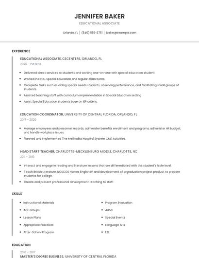 Educational Associate Resume
