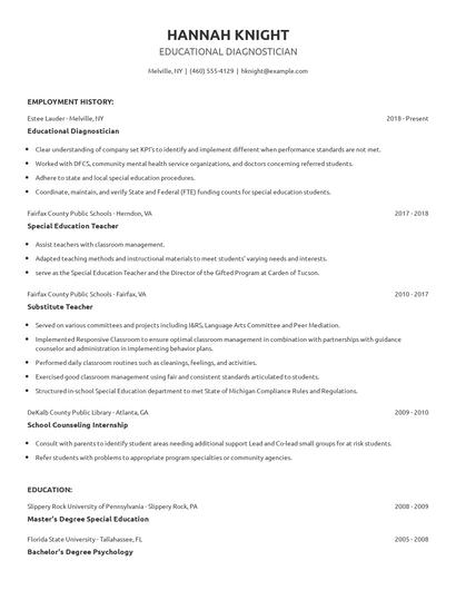 Educational Diagnostician Resume