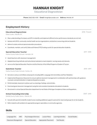 Educational Diagnostician Resume
