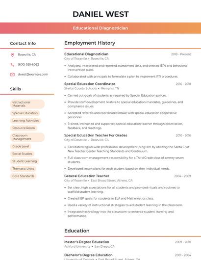 Educational Diagnostician Resume
