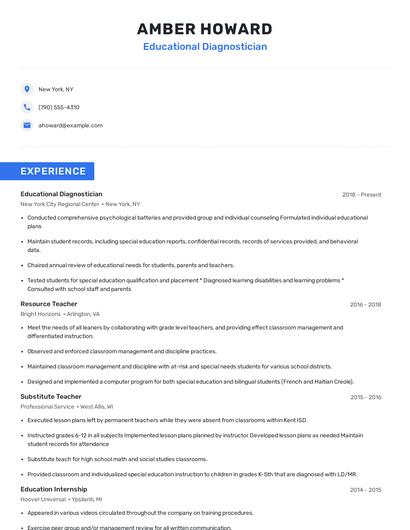 Educational Diagnostician Resume