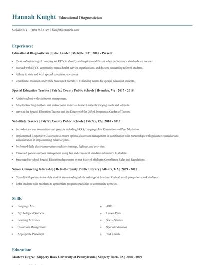 Educational Diagnostician Resume