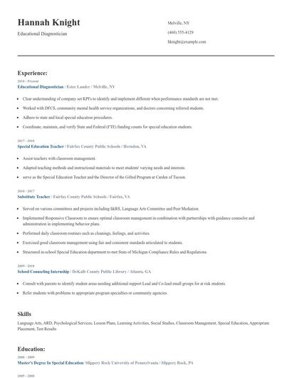 Educational Diagnostician Resume