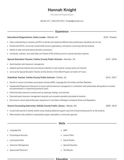 Educational Diagnostician Resume