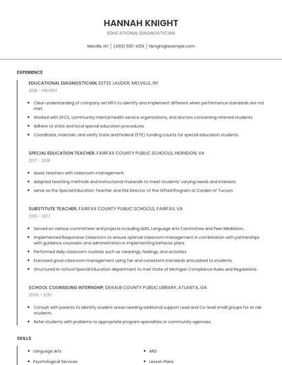 Educational Diagnostician Resume