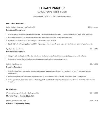 Educational Interpreter Resume
