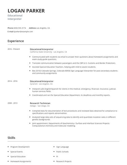 Educational Interpreter Resume