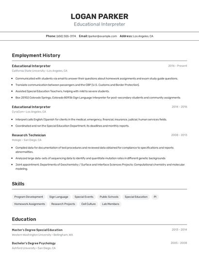 Educational Interpreter Resume