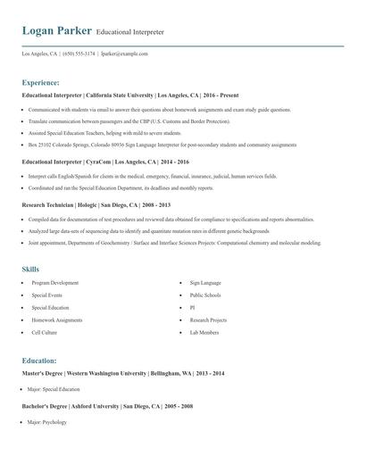 Educational Interpreter Resume
