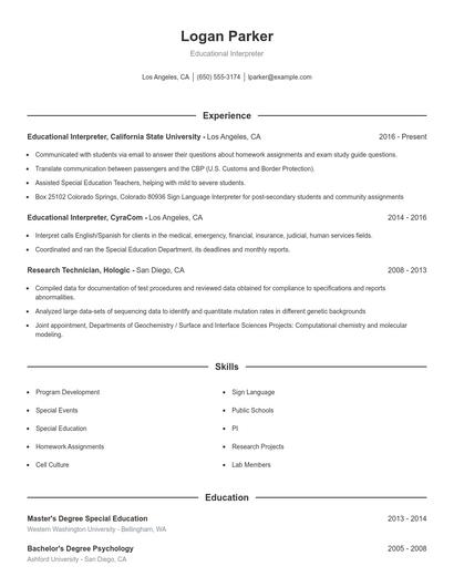 Educational Interpreter Resume