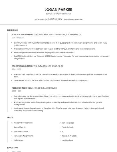 Educational Interpreter Resume