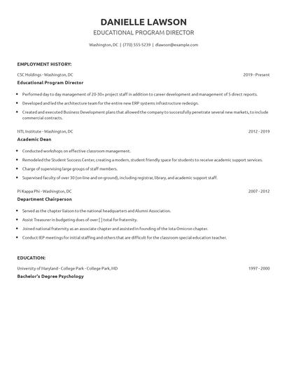 Educational Program Director Resume