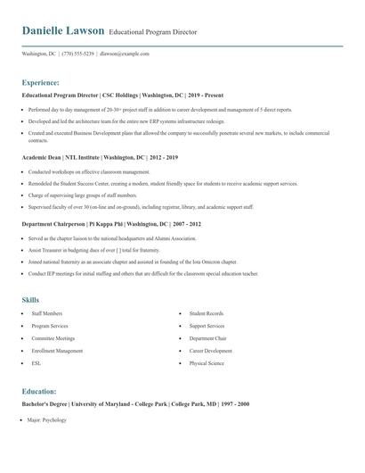 Educational Program Director Resume
