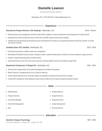 Educational Program Director Resume