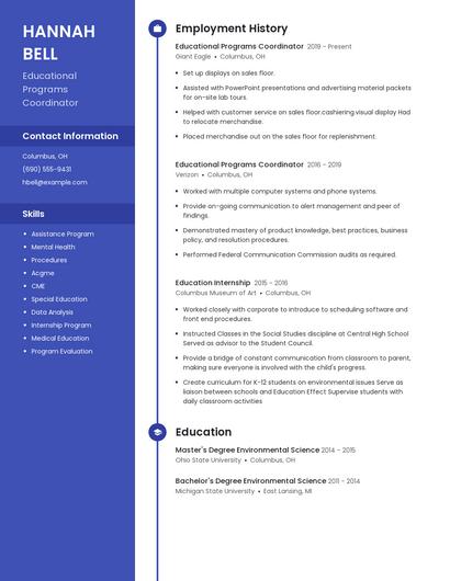 Educational Programs Coordinator Resume