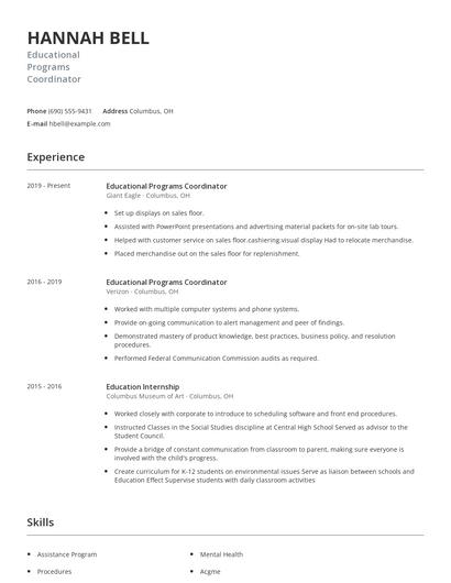 Educational Programs Coordinator Resume