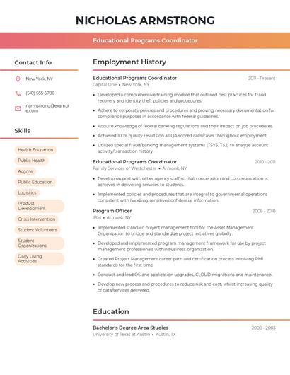Educational Programs Coordinator Resume