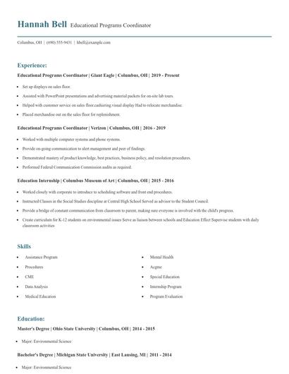 Educational Programs Coordinator Resume