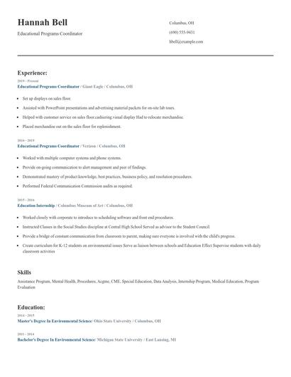 Educational Programs Coordinator Resume