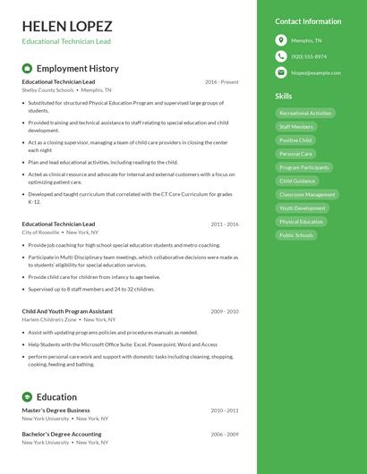 Educational Technician Lead Resume