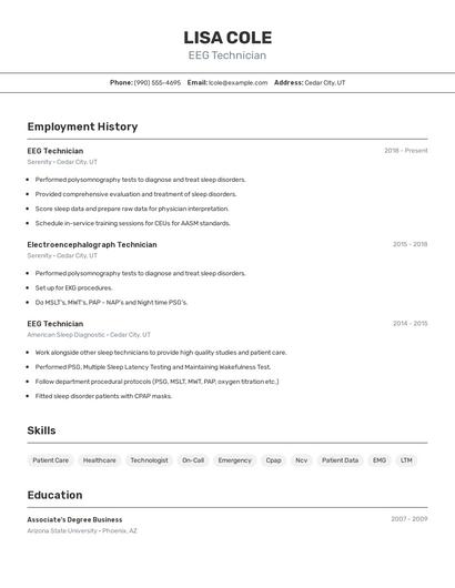 EEG Technician Resume