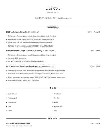 EEG Technician Resume