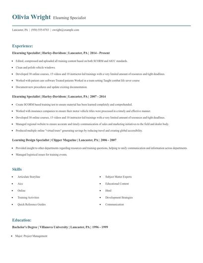Elearning Specialist Resume