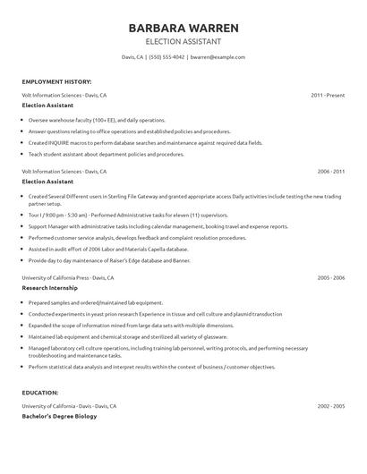 Election Assistant Resume