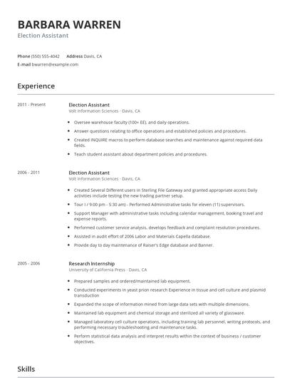 Election Assistant Resume