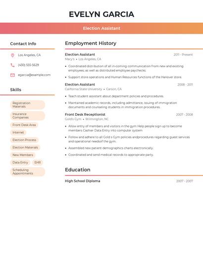 Election Assistant Resume