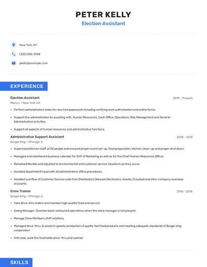 Election Assistant Resume