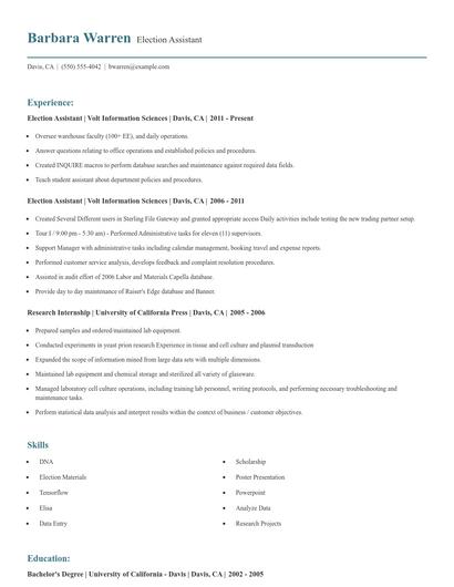 Election Assistant Resume