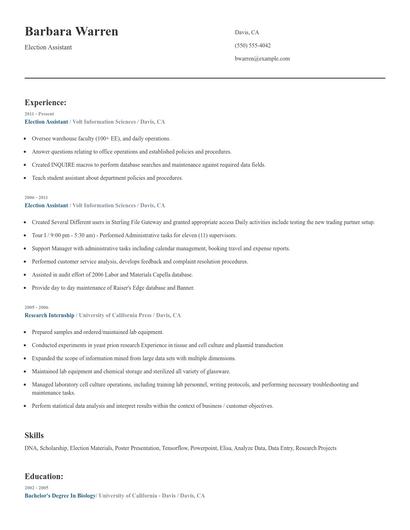 Election Assistant Resume