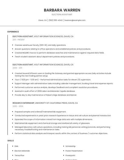 Election Assistant Resume