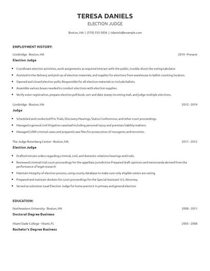 Election Judge Resume
