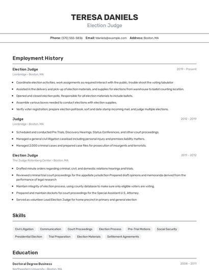Election Judge Resume