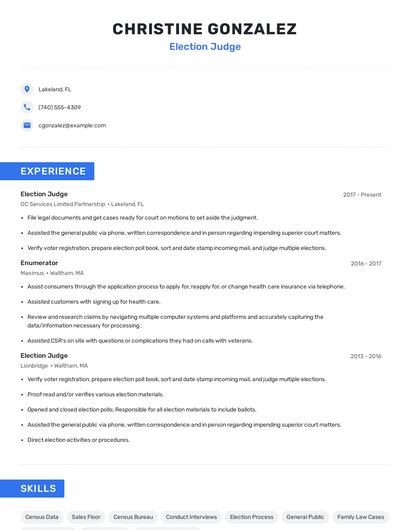 Election Judge Resume