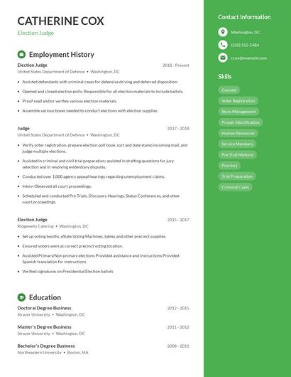 Election Judge Resume