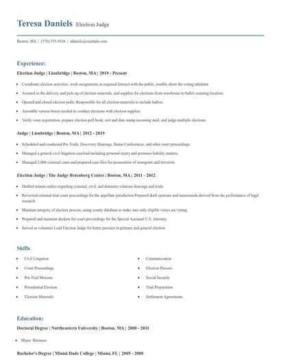 Election Judge Resume