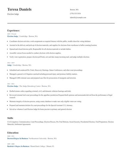 Election Judge Resume