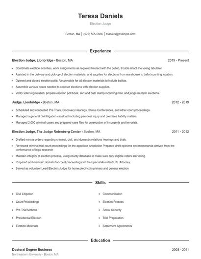 Election Judge Resume