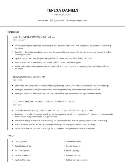 Election Judge Resume