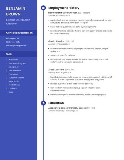 Electric Distribution Checker Resume