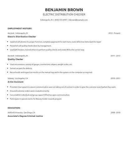 Electric Distribution Checker Resume