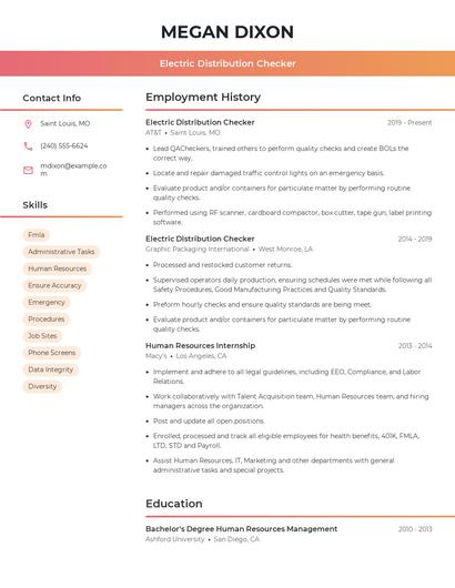 Electric Distribution Checker Resume
