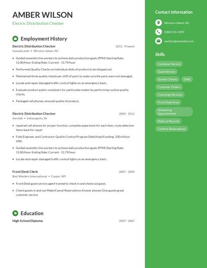 Electric Distribution Checker Resume
